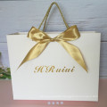Red custom brand name printed boutique shopping packaging coated paper gift bags